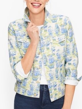Talbots Floral Watercolor Print Jean Jacket, Size L